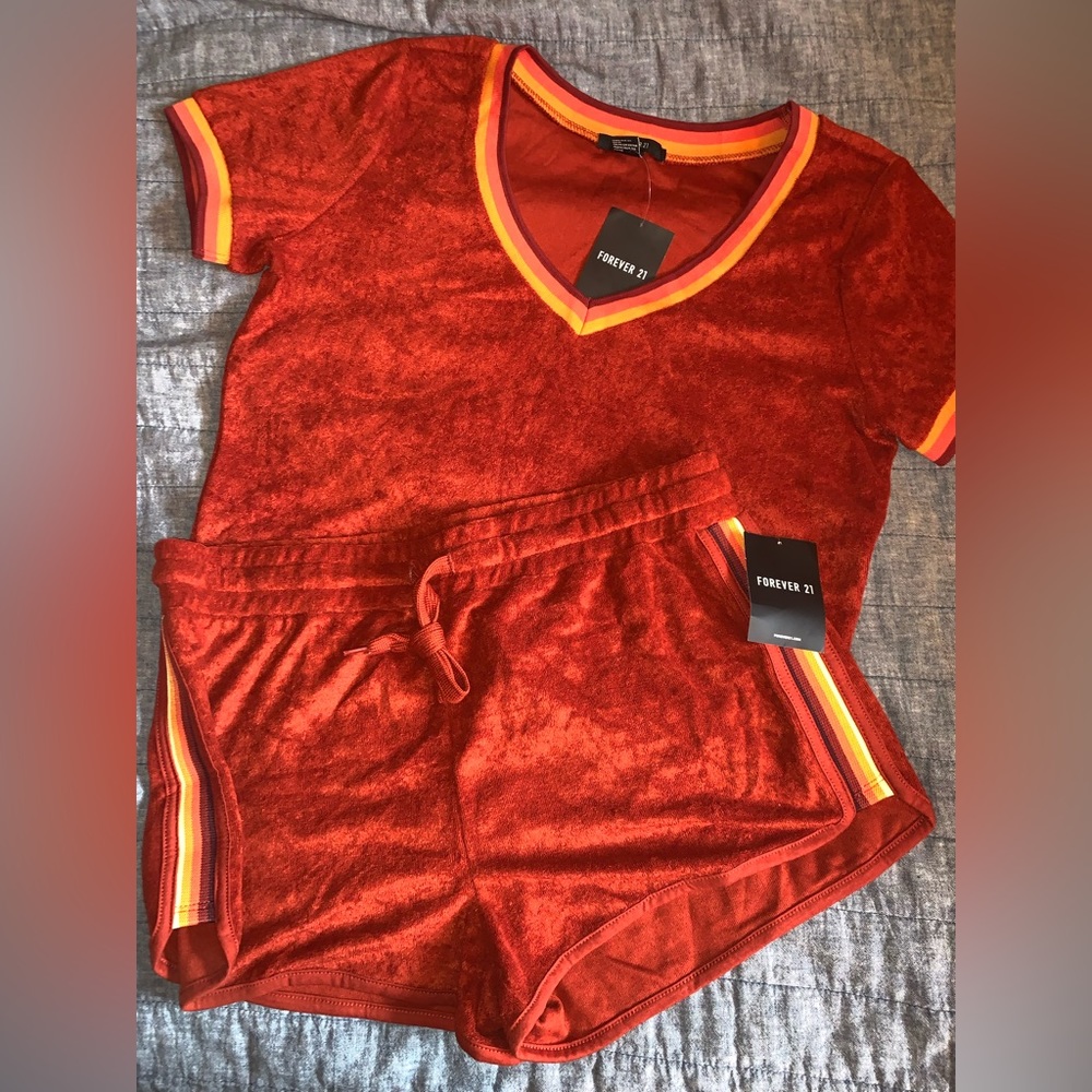 NWT Forever21 Rust Terry Top & Short Set